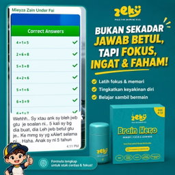 Zeky Brain Hero | Made For Growing Kids - 60 Chewable Tablets for Memory, Focus & Learning - Age 4-12 - Free Sticker Included