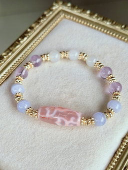 Pink Dzi Dual Face Totems - Water Lotus × Ruyi