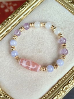 Pink Dzi Dual Face Totems - Water Lotus × Ruyi