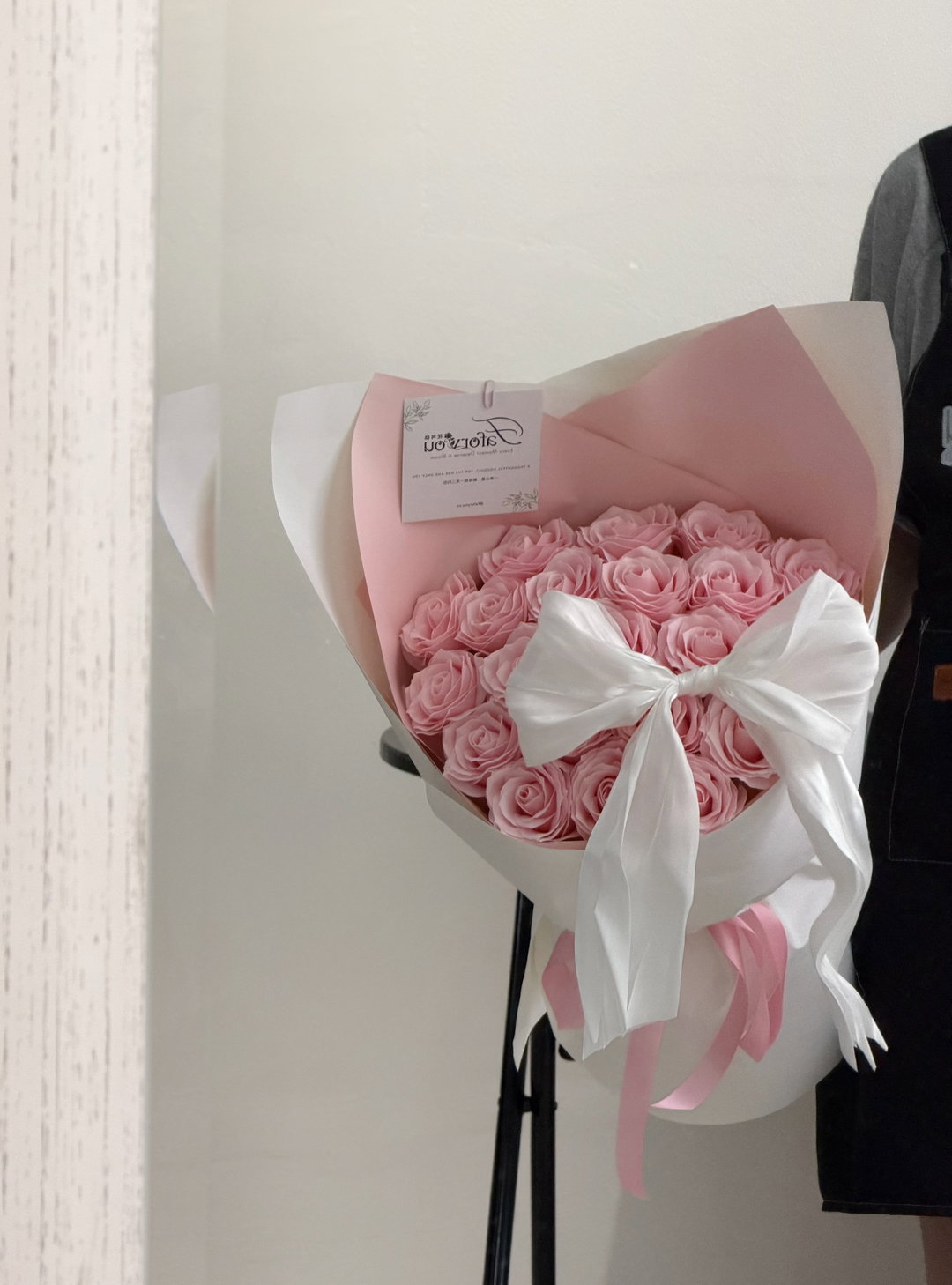 21 Stalk Soap Rose Ribbon Bouquet