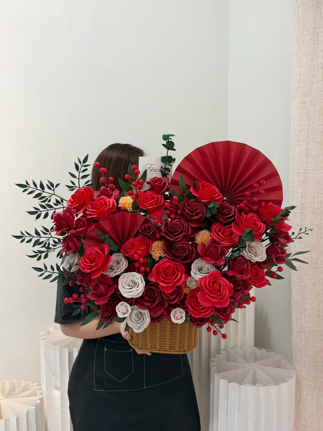 Red Blessing Soap Flower Basket