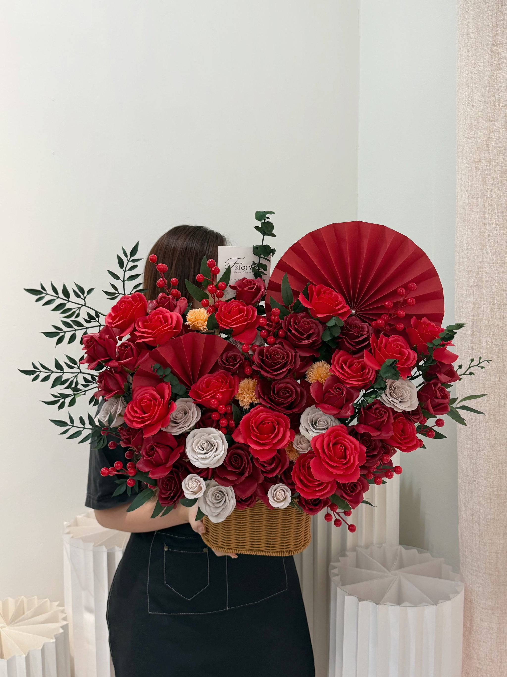 Red Blessing Soap Flower Basket_0