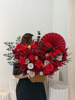 Red Blessing Soap Flower Basket