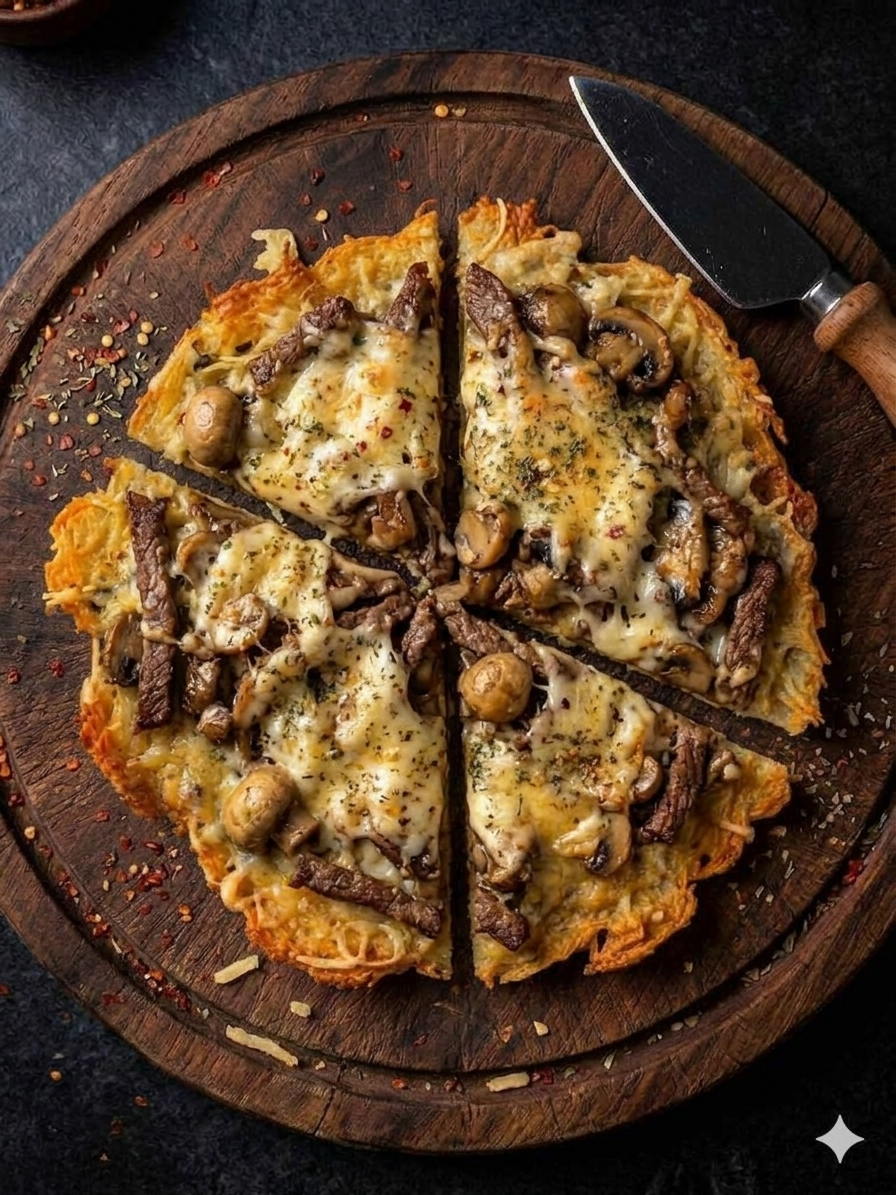 Pizza Rústica de Papa con Carne de Res y Hongos