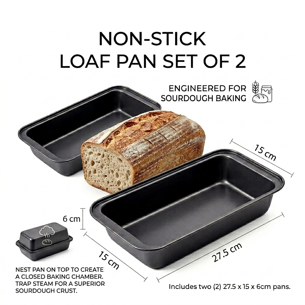Set of 2 loaf pans, engineered for sourdough baking; 27.5x15x6 cm each