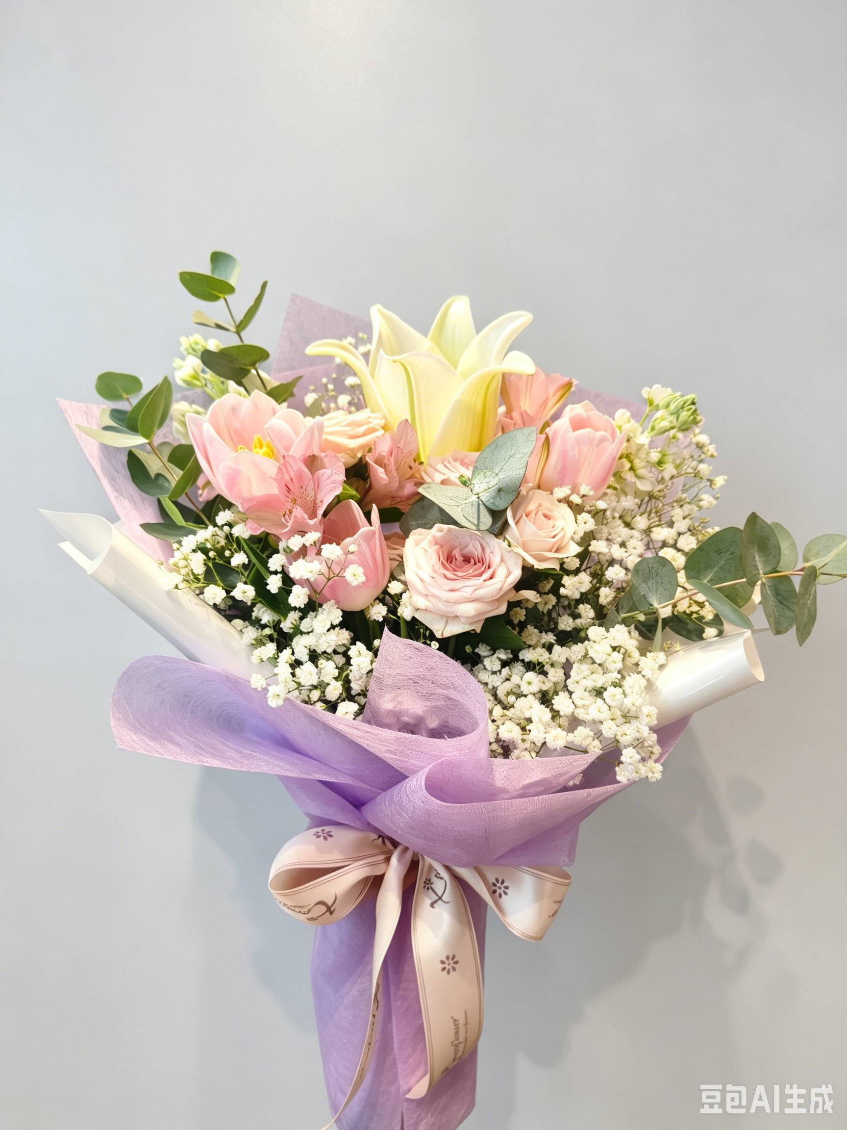RF Lavender Tulip Serene (White Lily with 3 Pink Tulip) - FB2617_0
