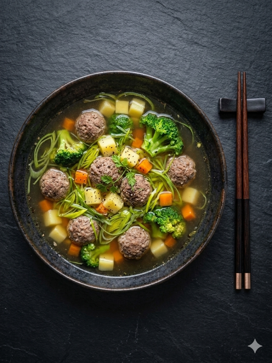 Суп с мясными фрикадельками и брокколи