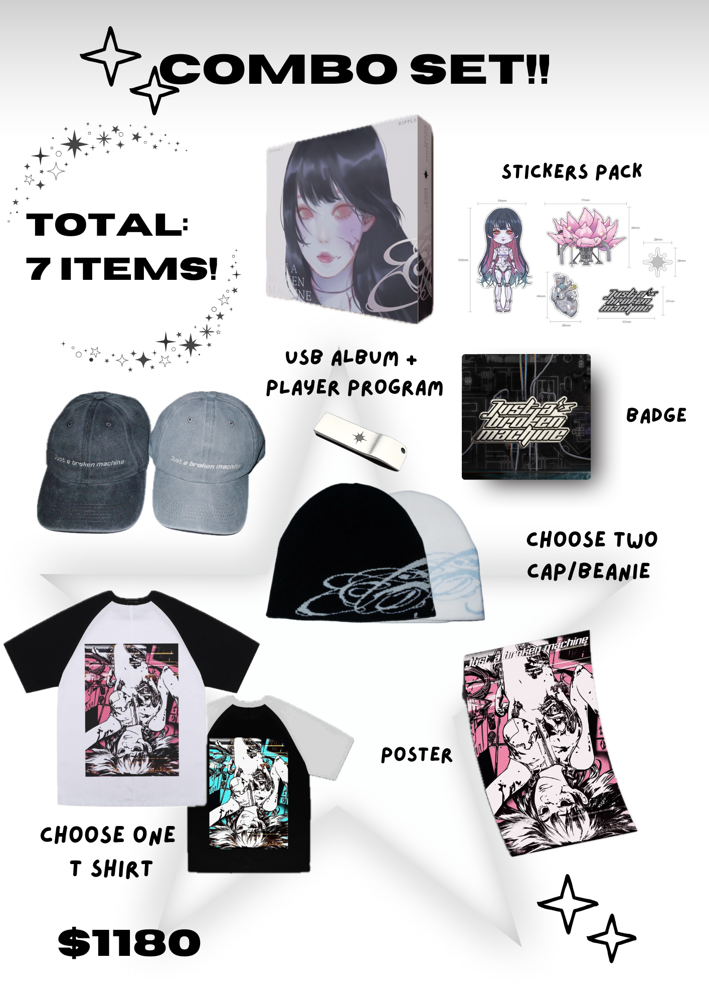 (3) Combo Set: 《漪》專輯 + 襟章 + Beanie + Cap + 貼紙包 +T恤+ 海報_0