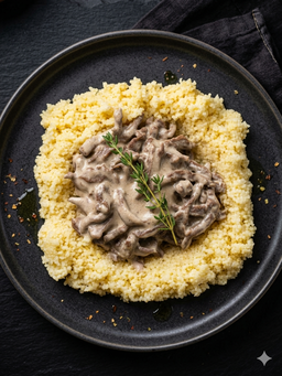 Бефстроганов из говядины с грибами с кус кус