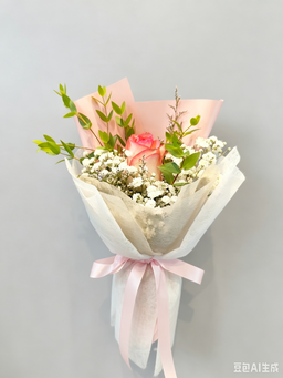 Rose Value Pack - 1 stalk with Baby's breath with Chamomile or Eucalyptus Parvifolia/Leaves (Copy)