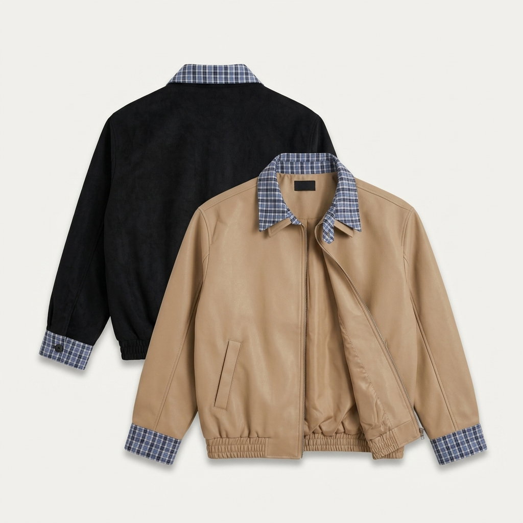 Veste de vol Harrington deux pièces en faux cuir_0