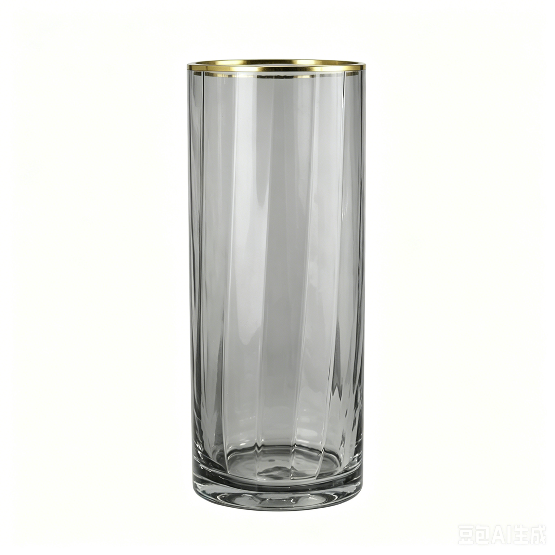 (Vase) Vertical Cut Smoke Gold Rim 竖切烟灰金边 1030