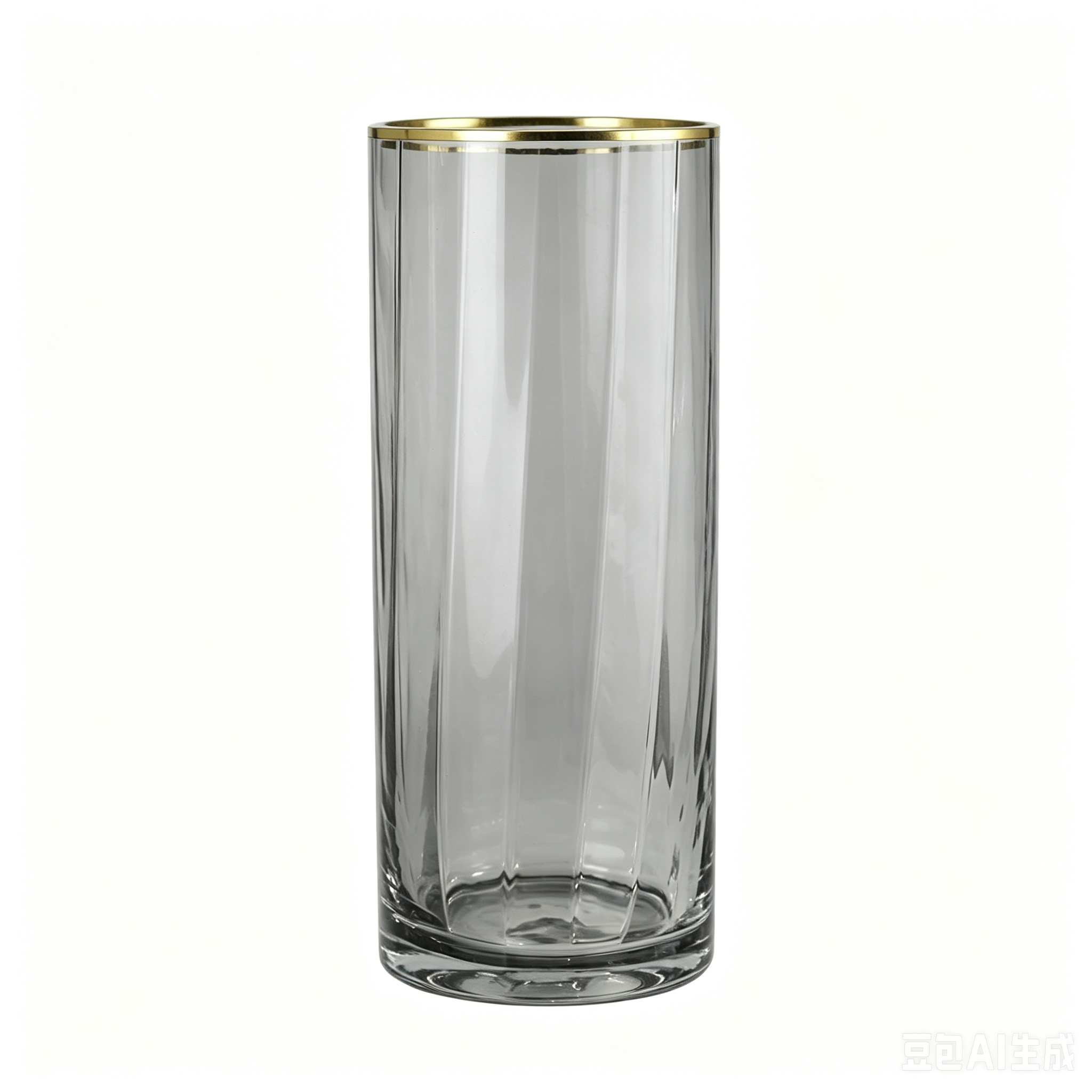 (Vase) Vertical Cut Smoke Gold Rim 竖切烟灰金边 1025_0