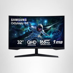 Monitor Gamer Samsung Odyssey G5 32, Resolução QHD, Taxa de atualização de 165Hz & 1ms de tempo de resposta (MPRT), Curvatura com 1000R, HDR 10, AMD FreeSync, Eye Saver Mode & Flicker Free Mode
