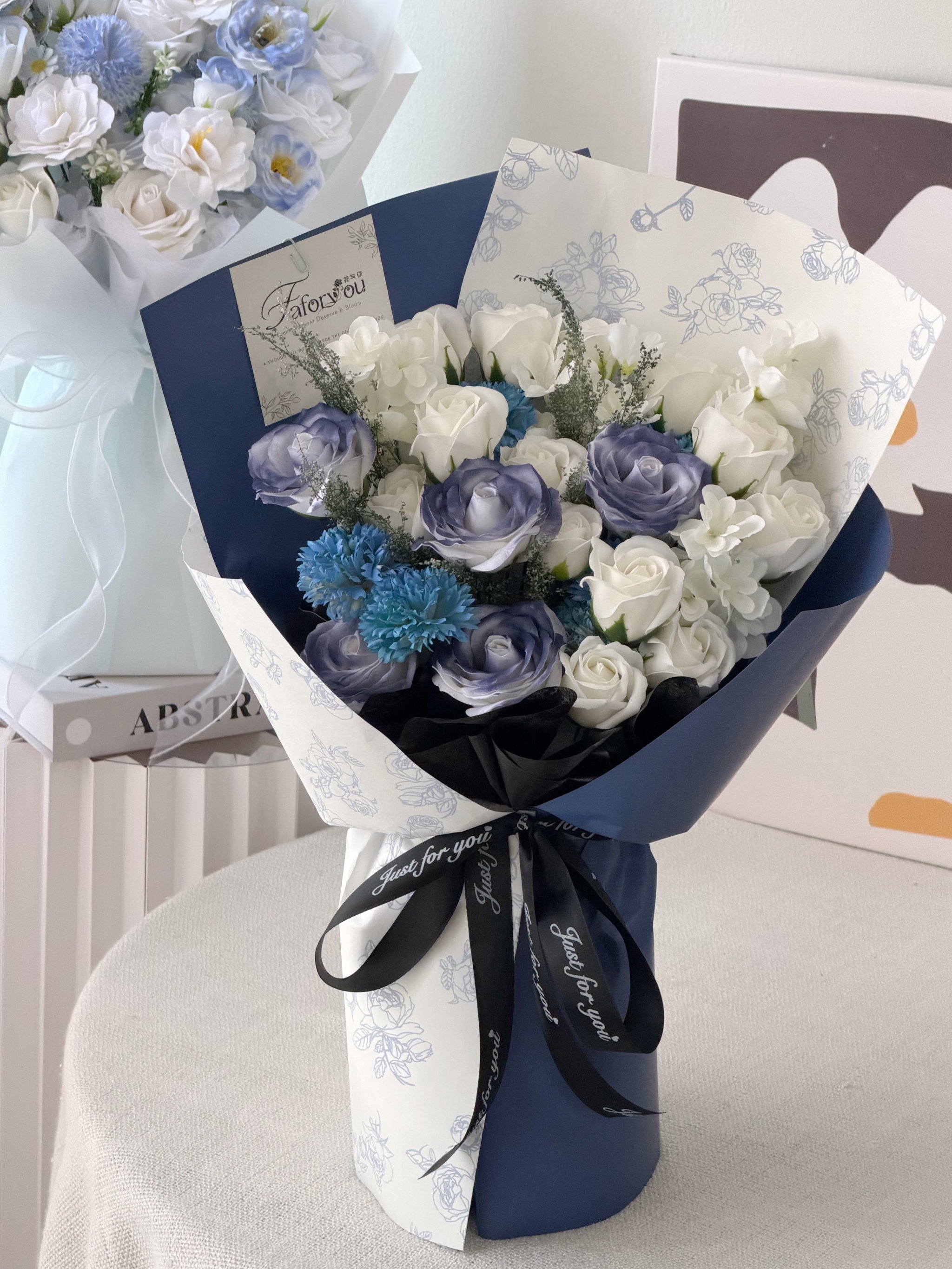 Malta Blue White Soap Flower Bouquet _2