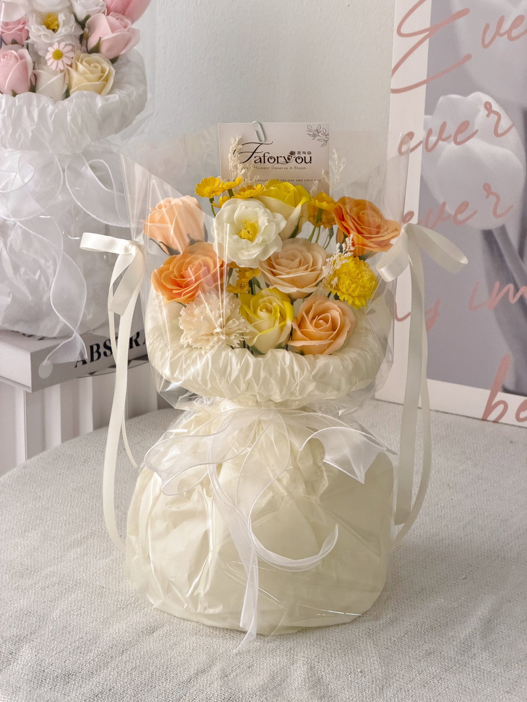 Orange Soap Flower Mixed Pao Pao Bouquet 