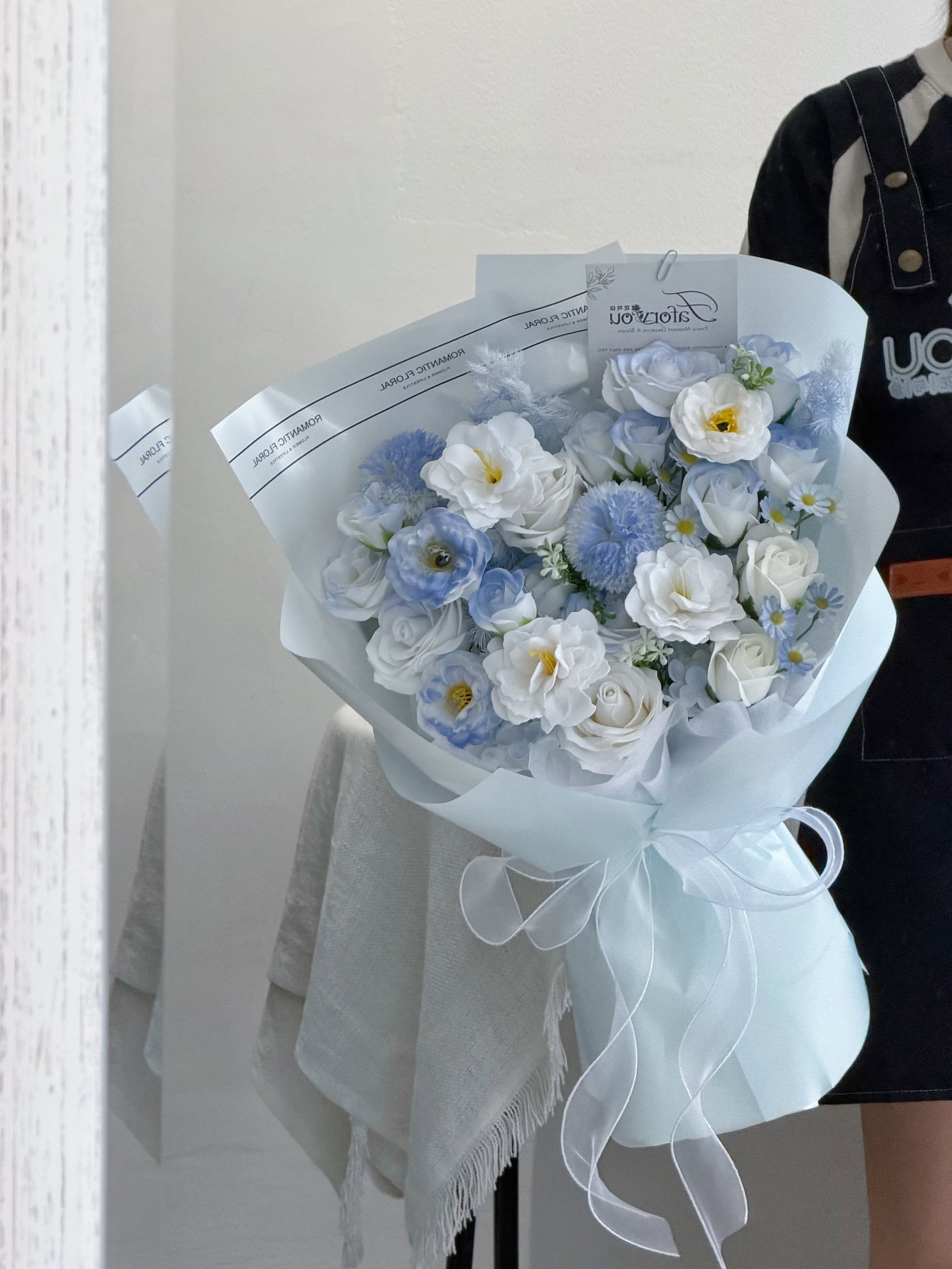 Moonlight Blue White Soap Flower Bouquet _0