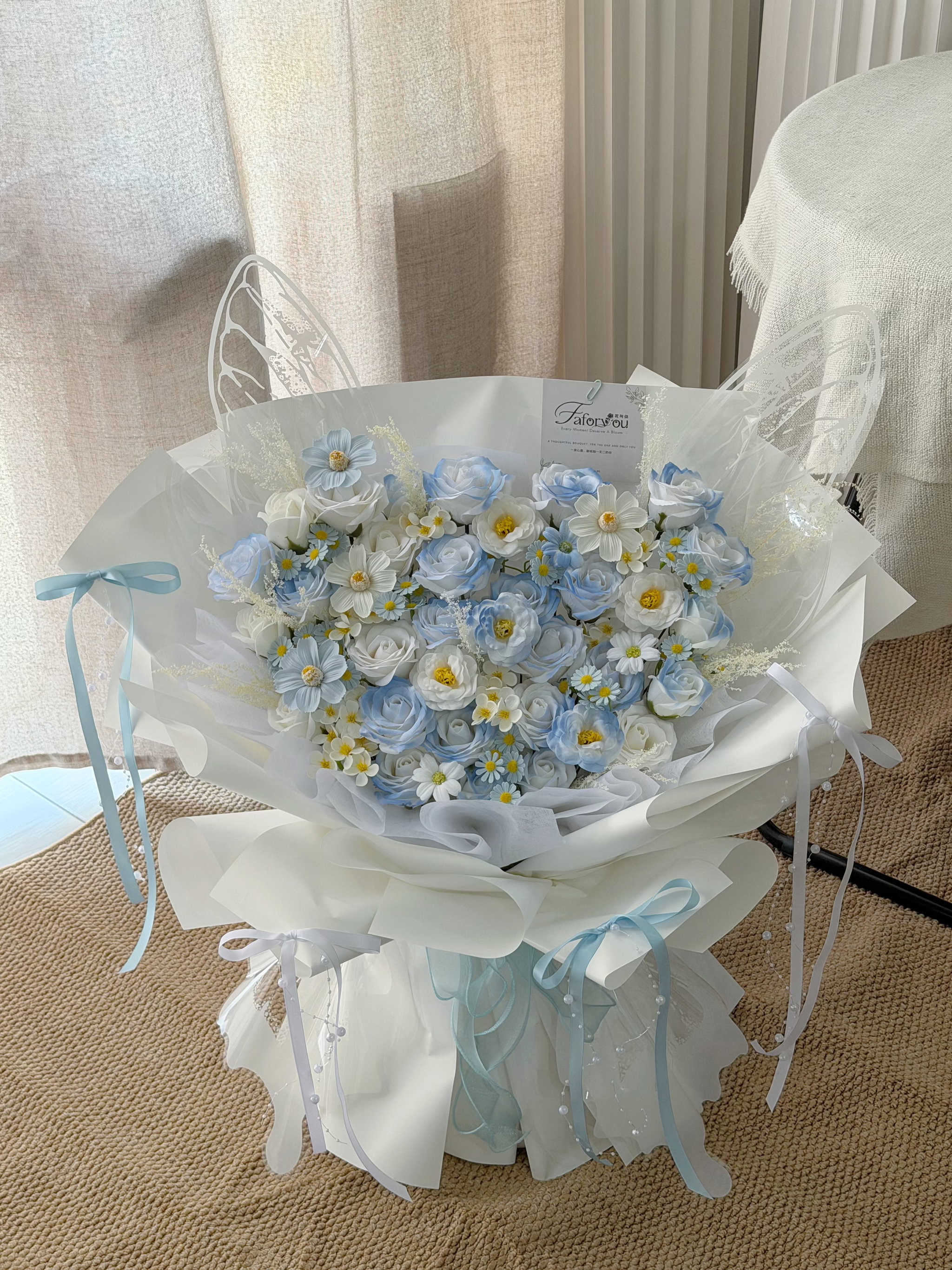 Soft Blue Butterfly Soap Flower Bouquet_1
