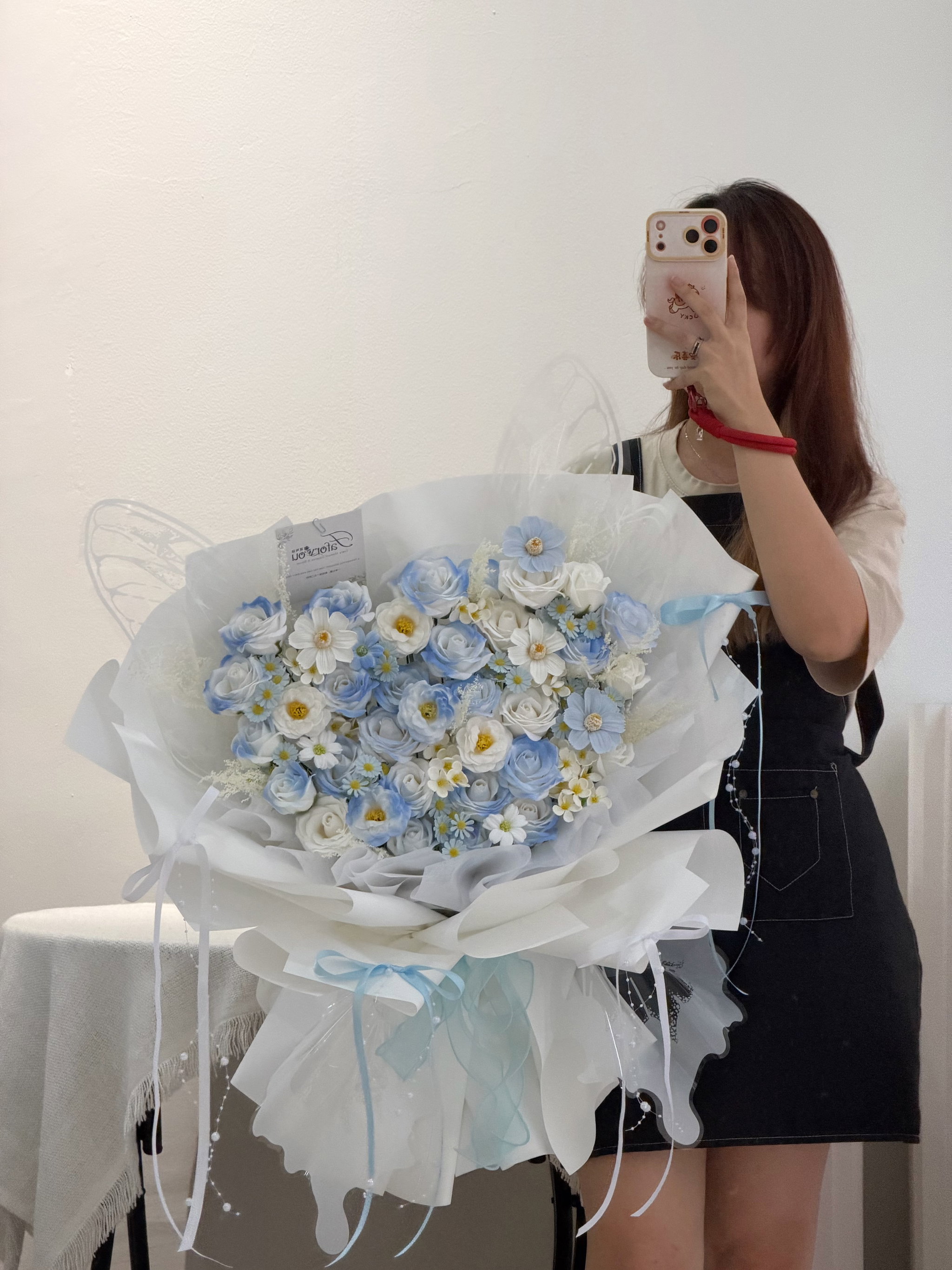 Soft Blue Butterfly Soap Flower Bouquet_0
