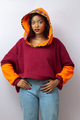 Barizi Fleece Hoodie - Maroon / Orange