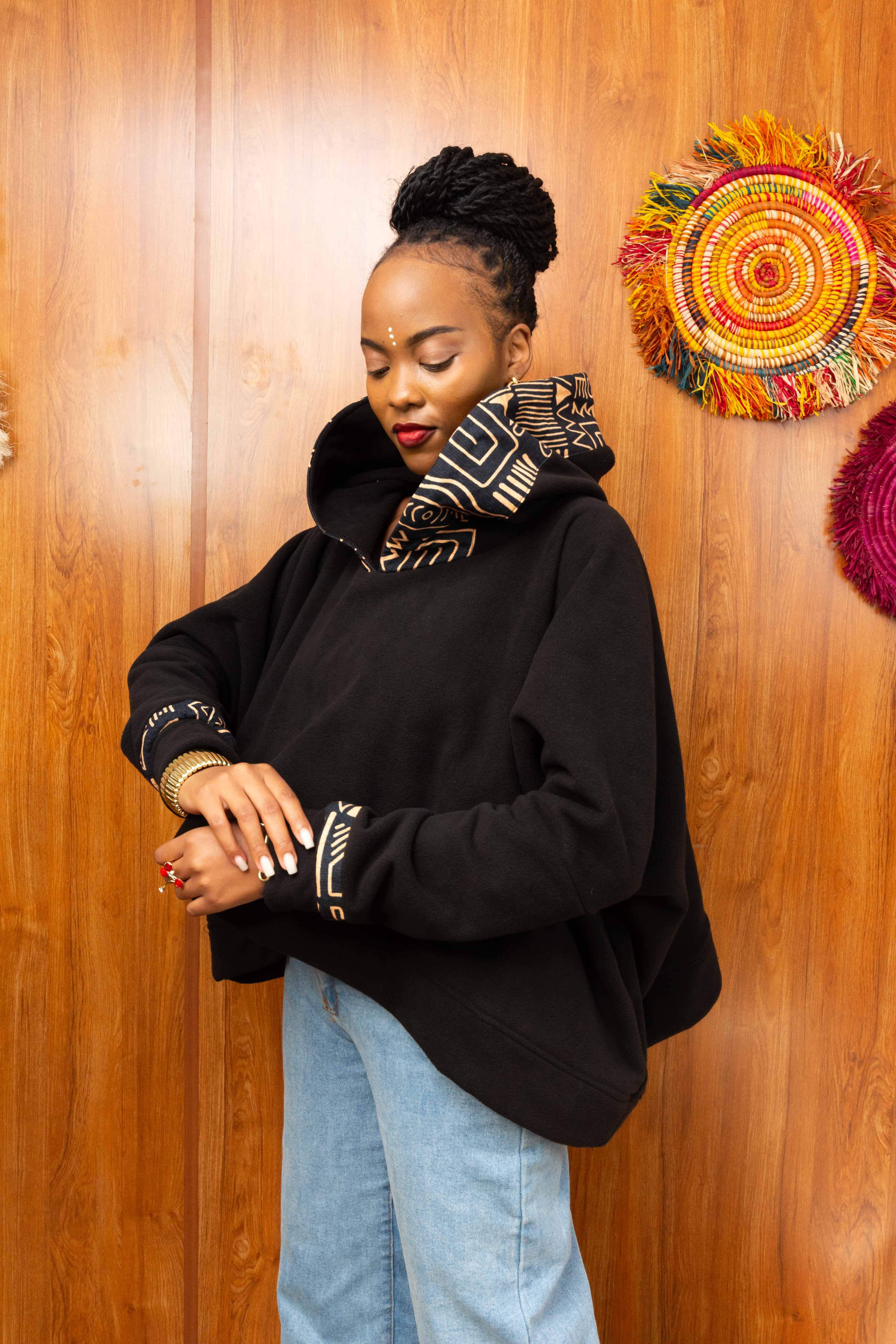 Barizi Hoodie, Fleece, Black and Beige