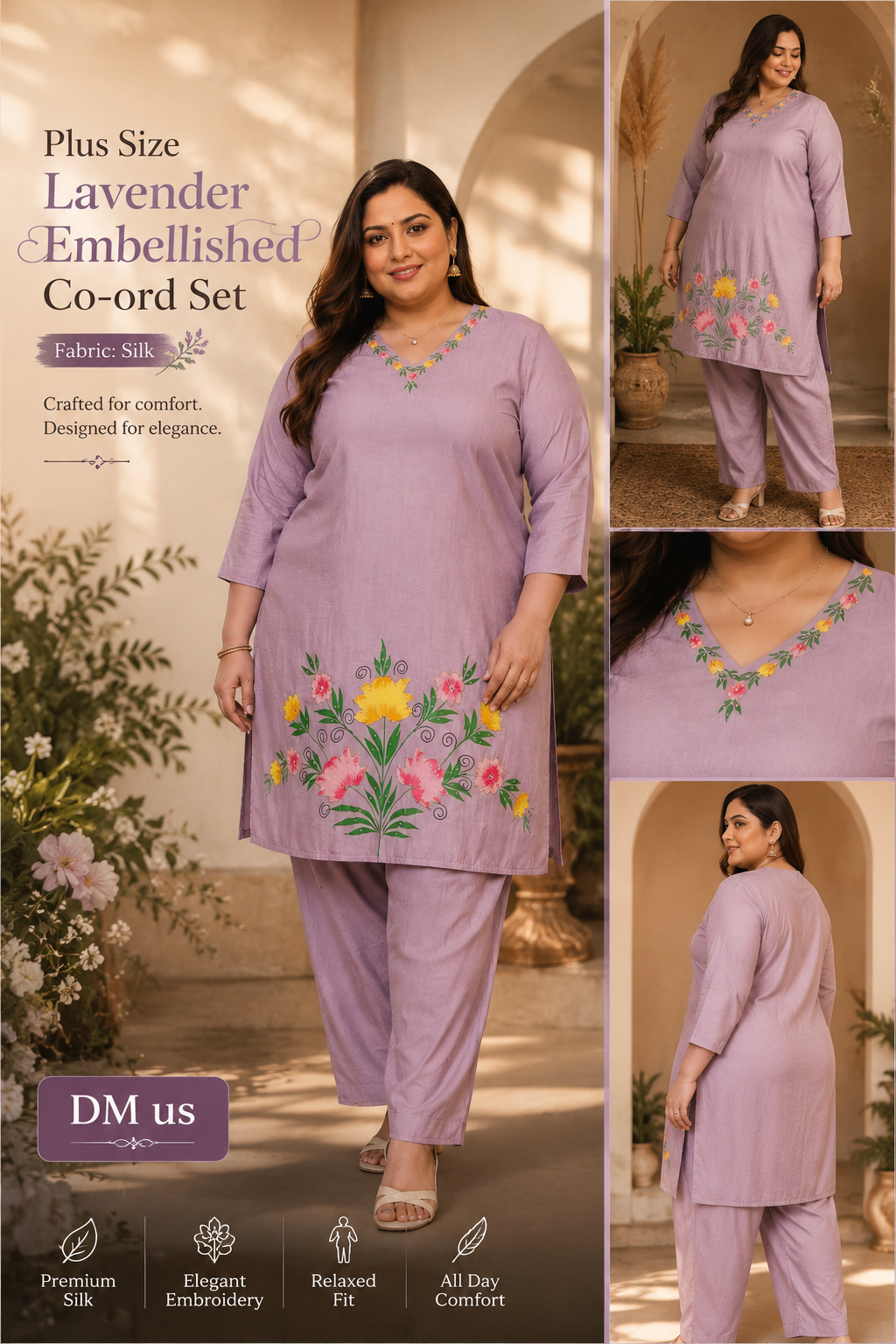 Plus Size Lavender Embellished Co-ord Set 