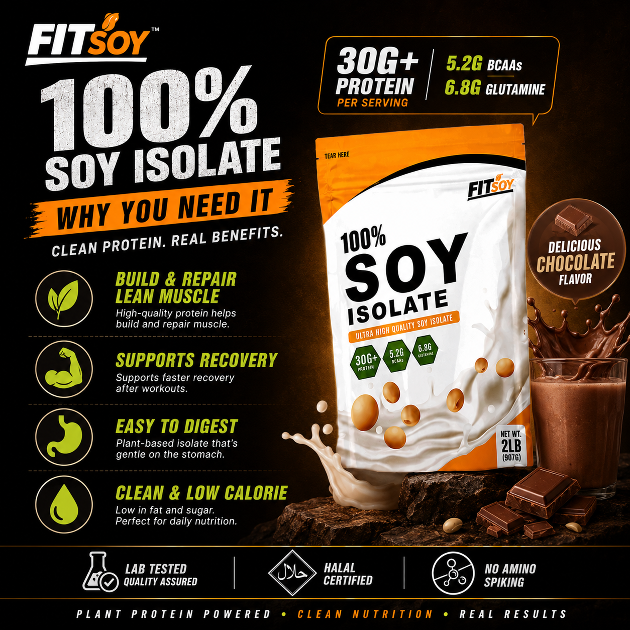FitSoy™ Plant Protein Isolate 2lbs + VITAXTRONG™ L-Carnitine X500 (100 Caps) | Vegan Lean Muscle & Burn Fat Combo [VX]_3