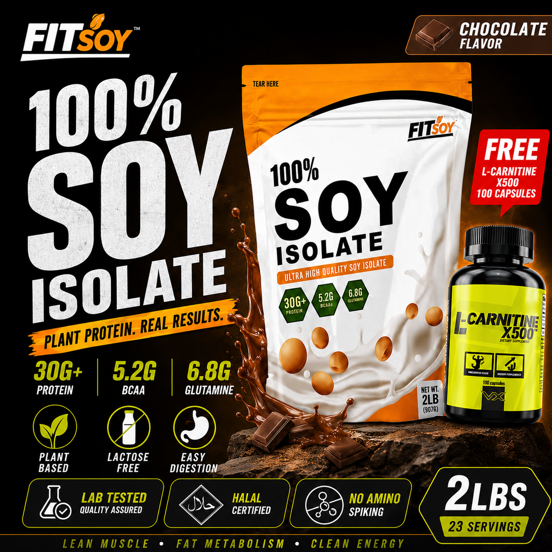 FitSoy™ Plant Protein Isolate 2lbs + VITAXTRONG™ L-Carnitine X500 (100 Caps) | Vegan Lean Muscle & Burn Fat Combo [VX]