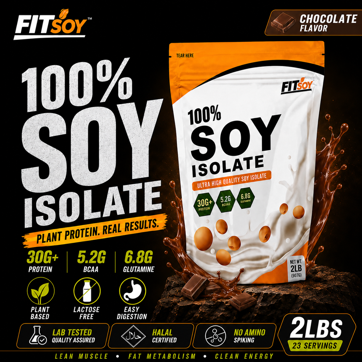 FITSOY 100% Soy Isolate [2lbs / 1KG] | Vegan Protein, 30g Protein, 5.2g BCAA, 6.8g Glutamine_0