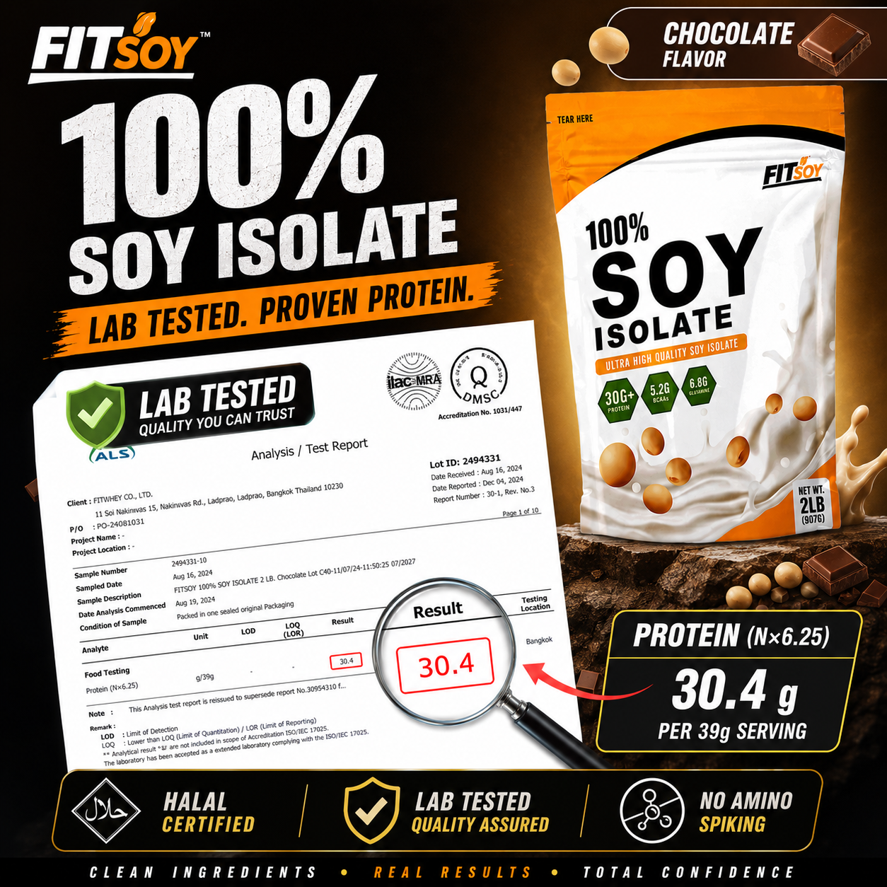 FITSOY 100% Soy Isolate [2lbs / 1KG] | Vegan Protein, 30g Protein, 5.2g BCAA, 6.8g Glutamine_2