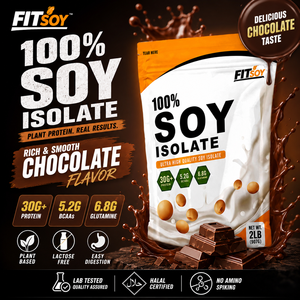 FITSOY 100% Soy Isolate [2lbs / 1KG] | Vegan Protein, 30g Protein, 5.2g BCAA, 6.8g Glutamine_1