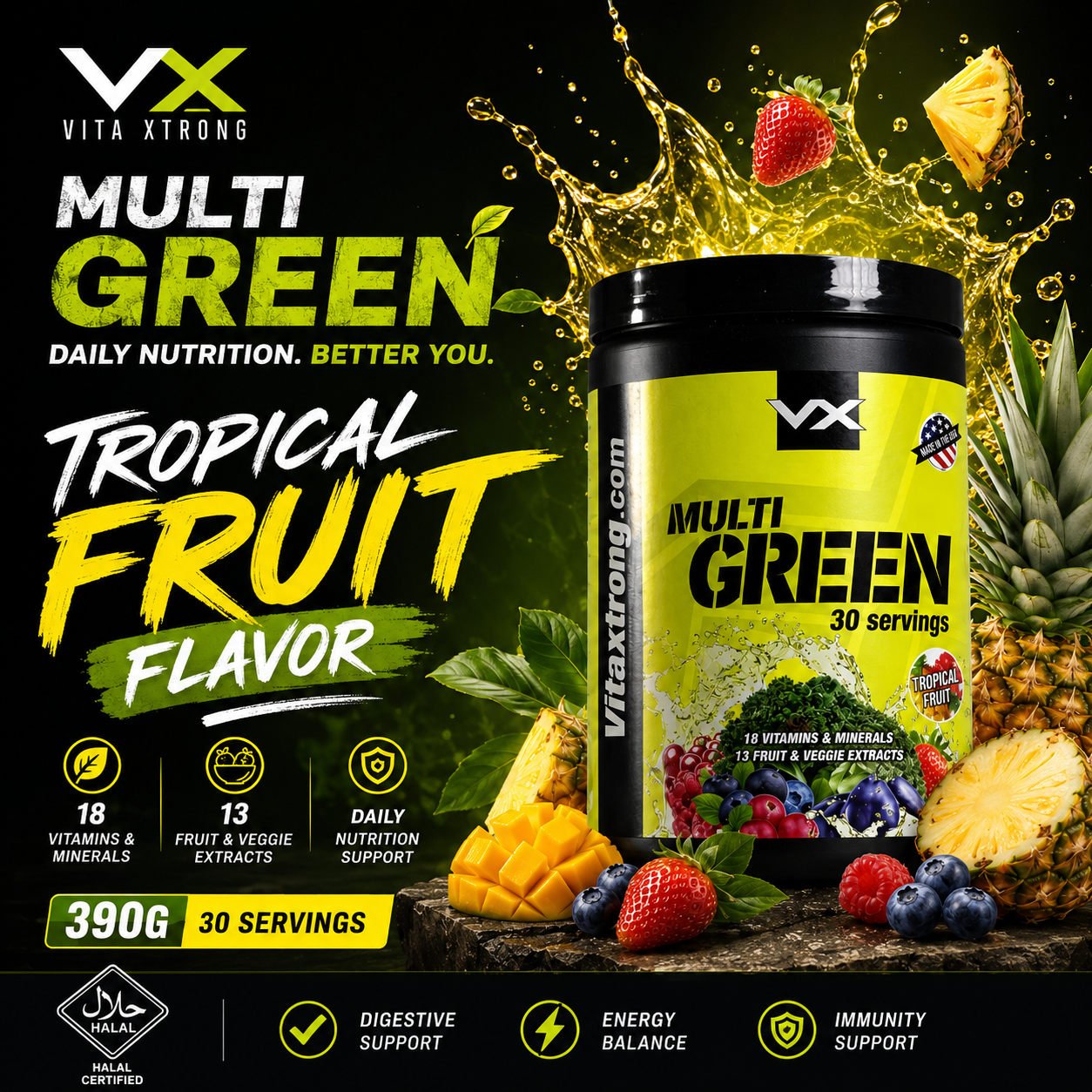 VITAXTRONG™ Multi Green (30 Servings) | Complete Multivitamin with Fruits, Veggie Extracts & Antioxidants • Daily Digestive & Recovery Support [VX]_1