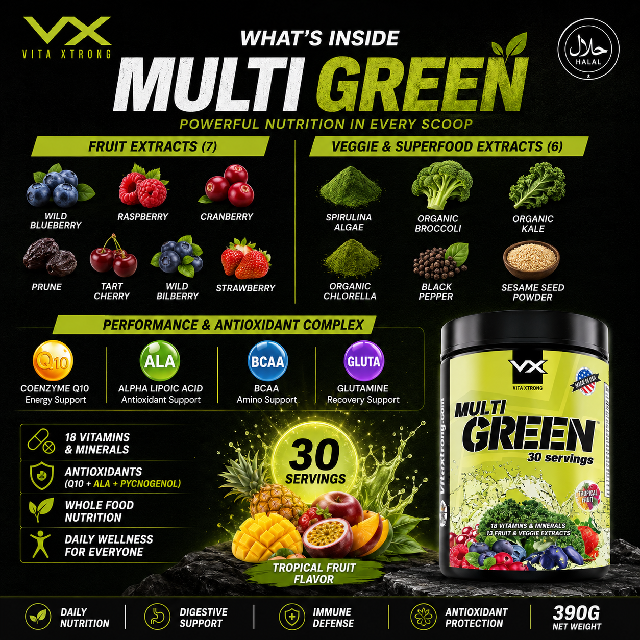 VITAXTRONG™ Multi Green (30 Servings) | Complete Multivitamin with Fruits, Veggie Extracts & Antioxidants • Daily Digestive & Recovery Support [VX]_2
