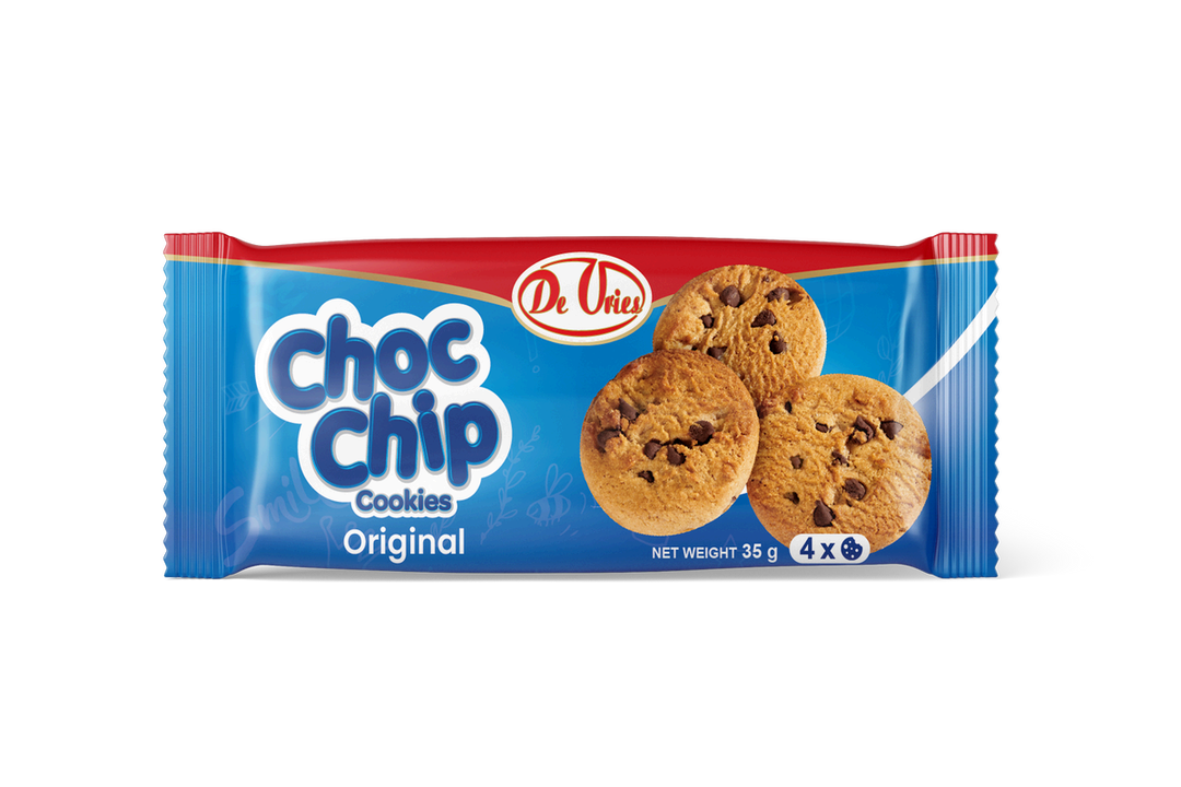 DEVRIES CHOC CHIP COOKIES ORIGINAL PACKED 4X30X35G