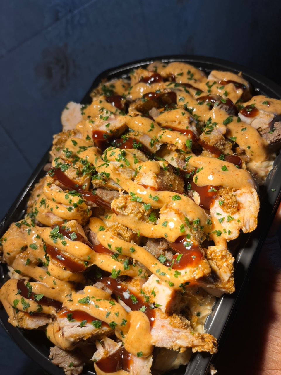 Mixed protein loaded fries without cheese(Tuesday - Friday). Available only in the afternoon and only pickup