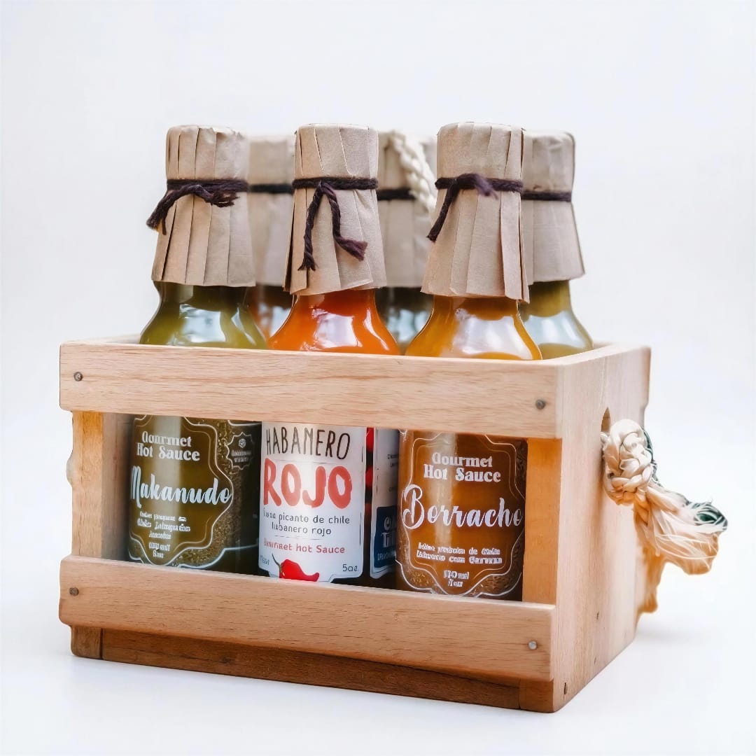 6 pack (150 ml) - Caja madera Yute