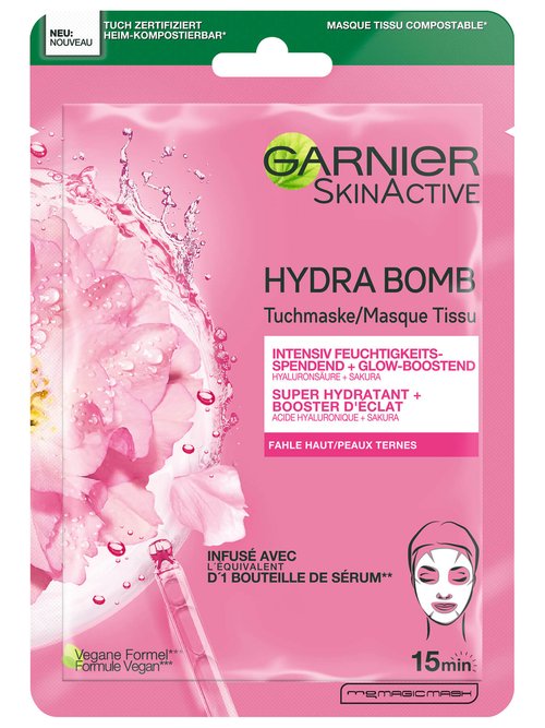 Garnier Hydra Bomb Masque Tissu Super Hydratant Révélateur d'Éclat - Extrait de Sakura