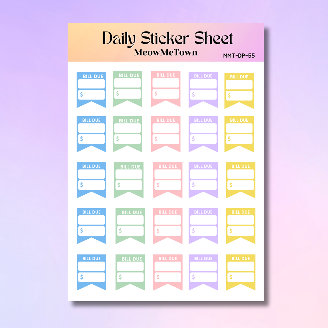 Bill Due Tracker Sticker Sheet