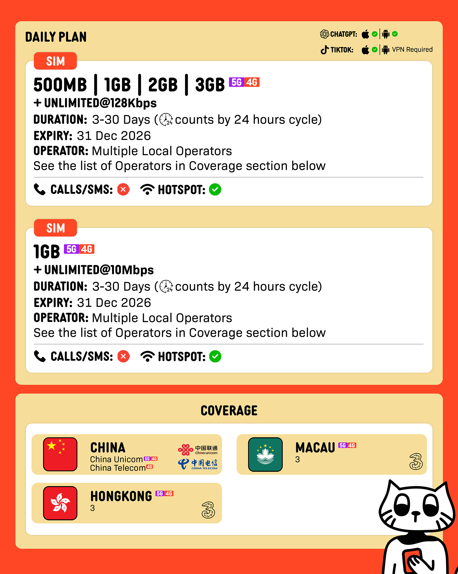 SIMPLY China + Hongkong + Macau SIM | Up to 30 Days - Daily 500MB-3GB + Unlimited Data_1