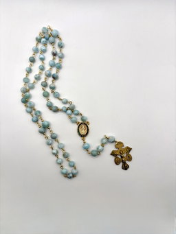 Rosario de Larimar laminado en oro 8mm
