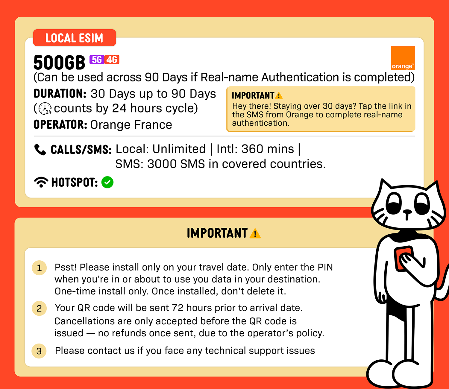 Orange Holiday Europe + UK eSIM (20GB/50GB/100GB/200GB/500GB), 30-90 Days, Unlimited Local Calls)_2