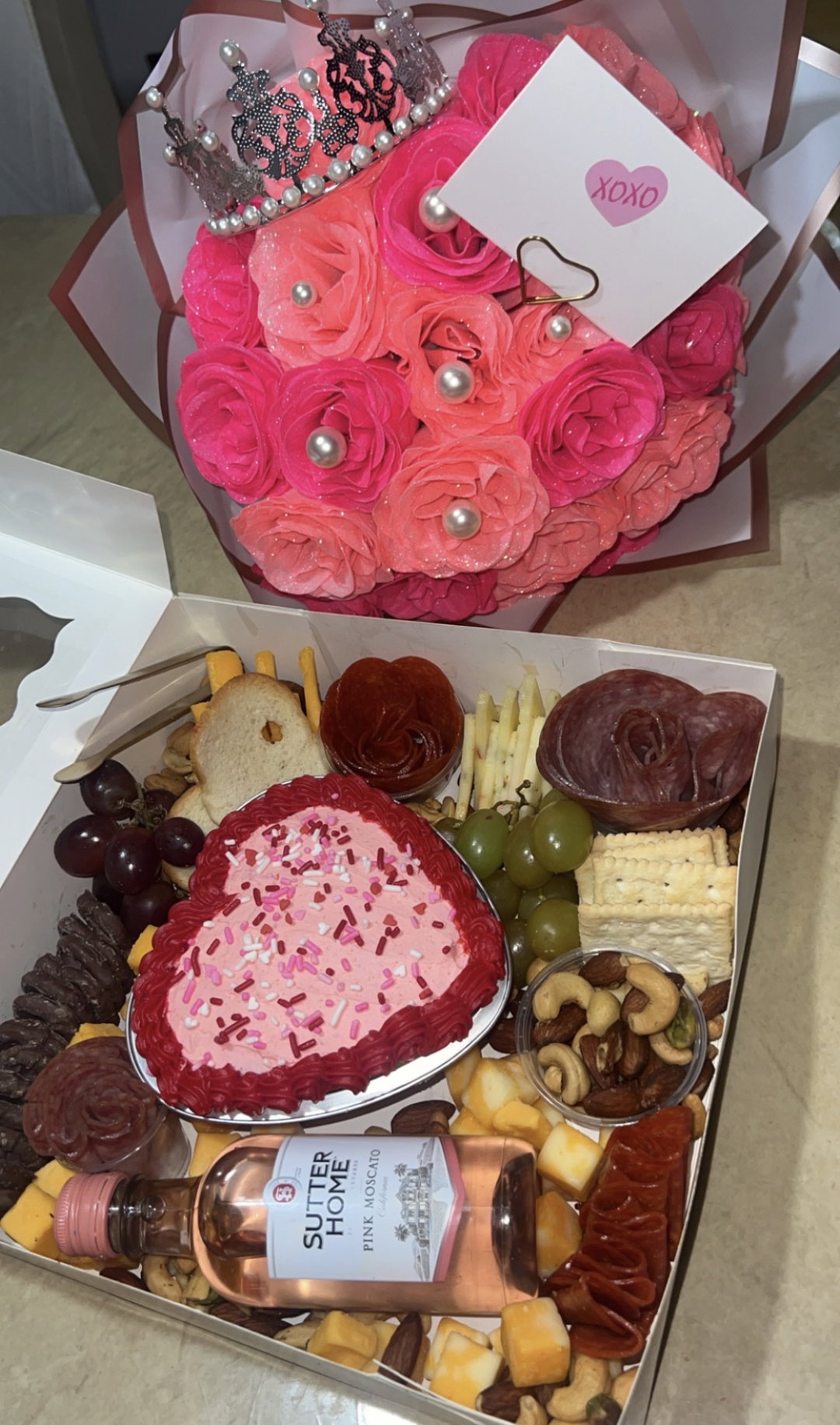 Charcuterie Gift Bites Box with Cake and Flowers