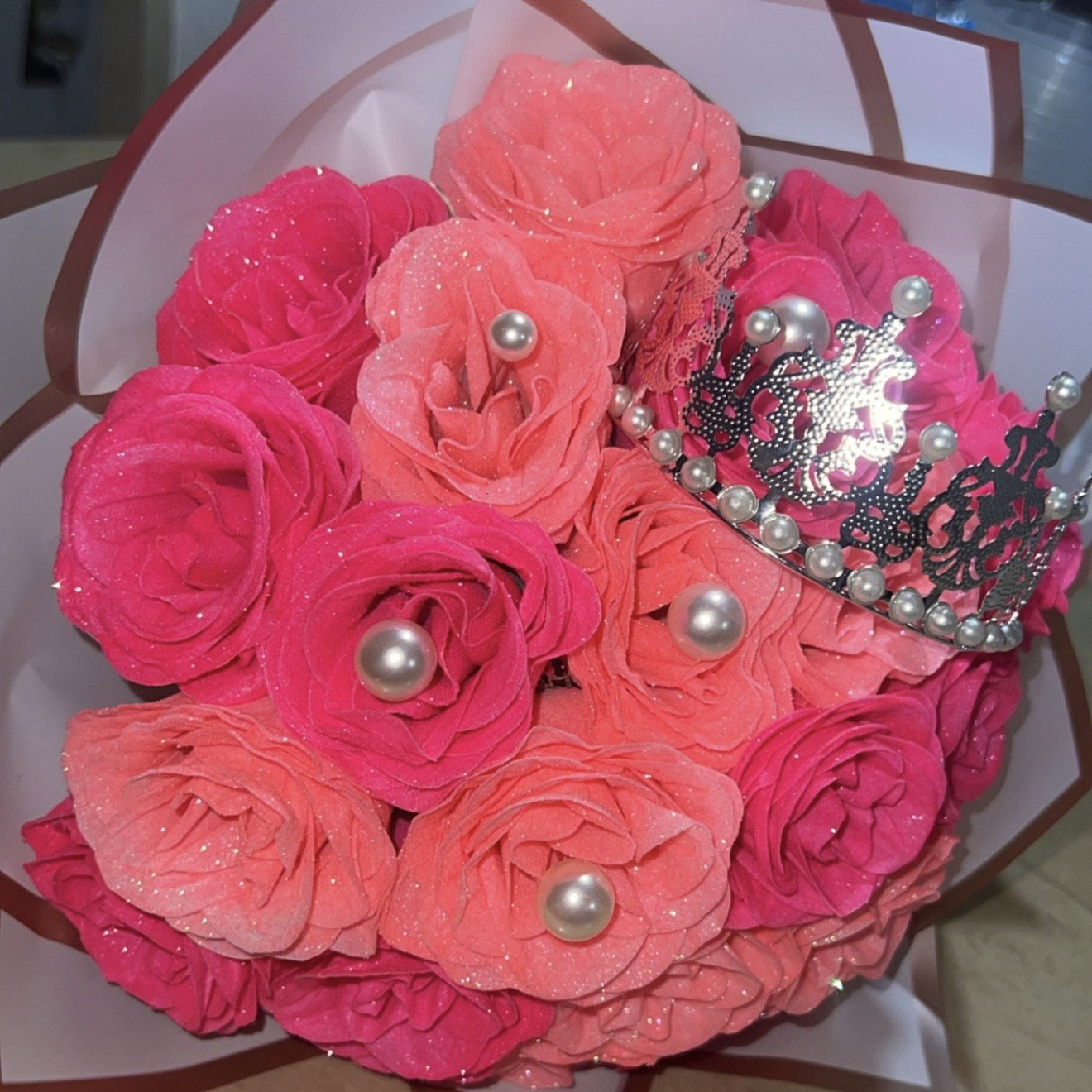 Pink Glitter Flowers w/ Crown (24pcs)_1