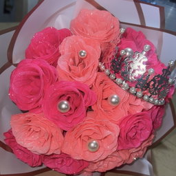 Pink Glitter Flowers w/ Crown (24pcs)