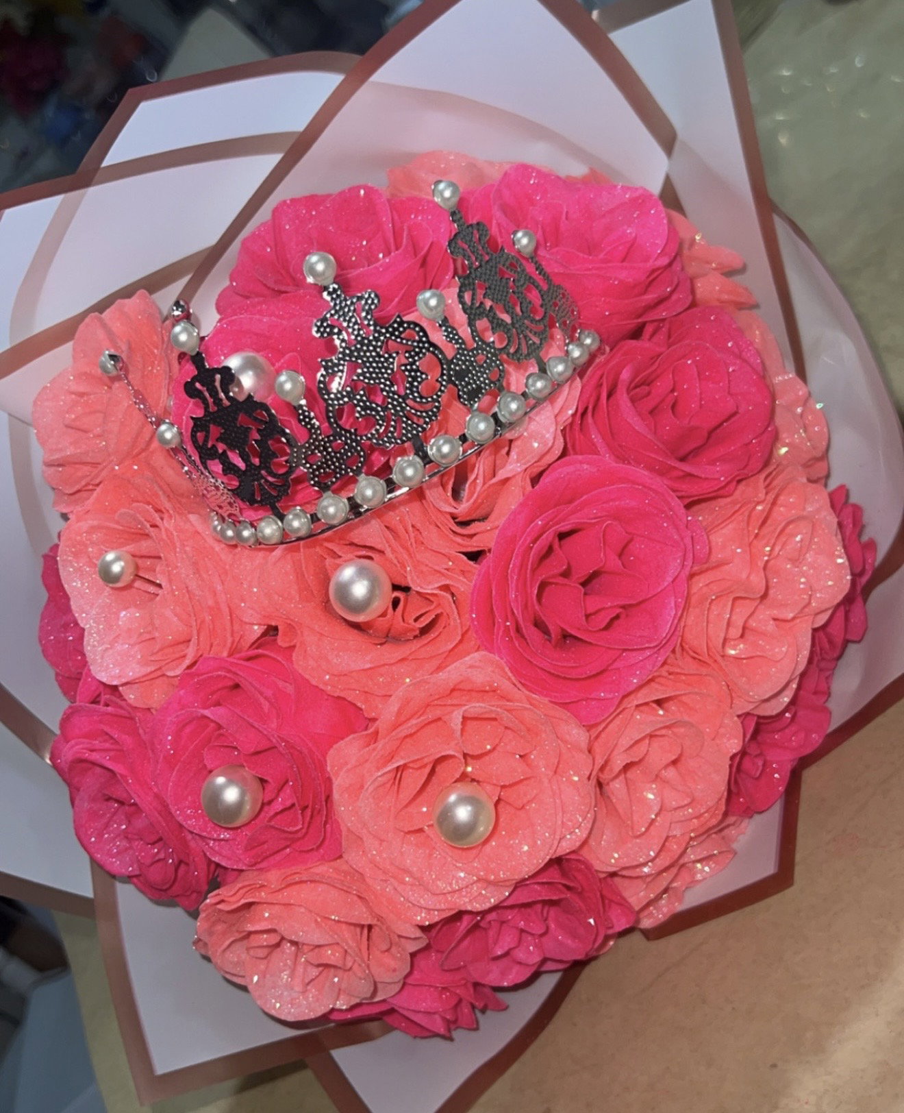 Pink Glitter Flowers w/ Crown (24pcs)_0