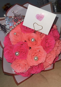 Pink Glitter Flowers w/ Crown (24pcs)