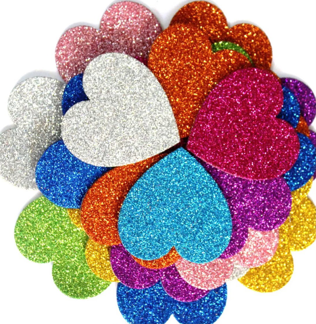 Glitter Heart Foam Stickers