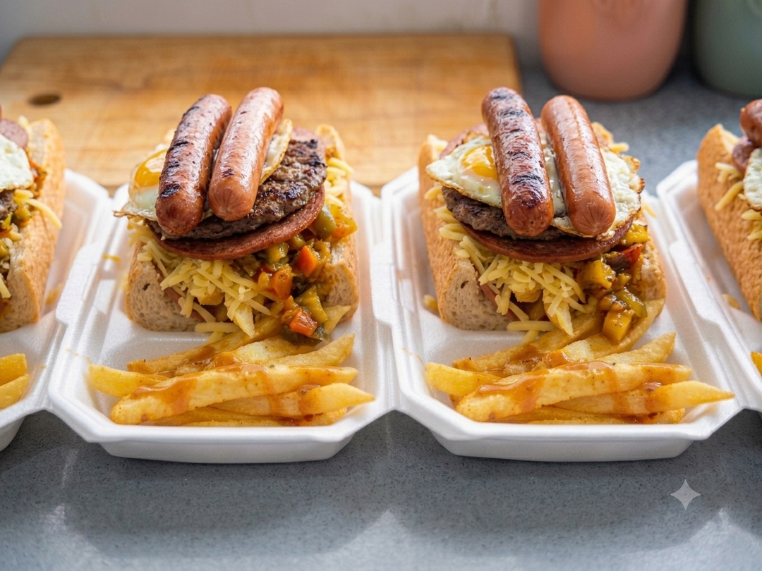 Bunny Chow - Achar, Polony, Cheese, Egg, Patty, Russian, Viena, Chips 