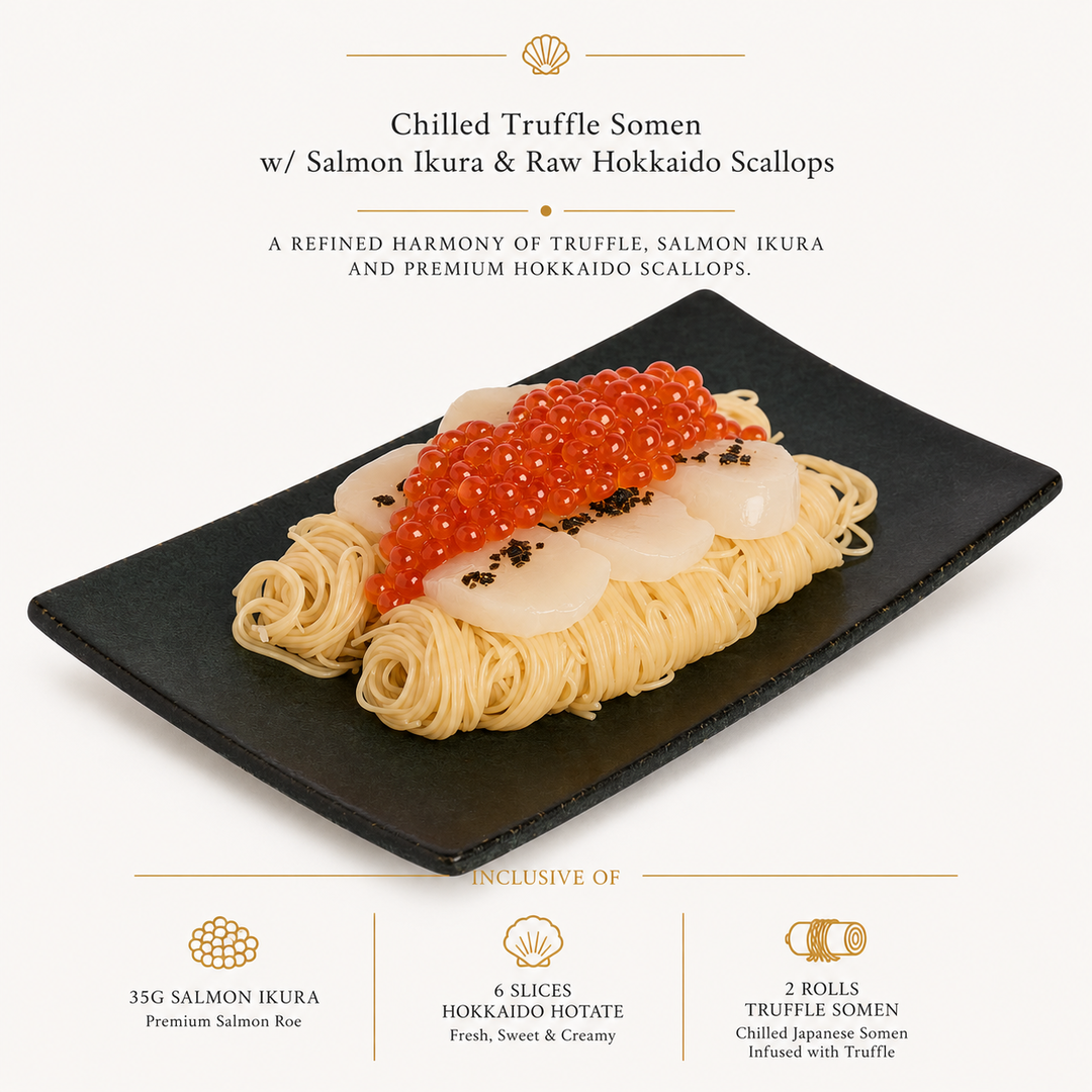 Chilled Truffle Somen w/ Salmon Ikura & Raw Hokkaido Scallops 