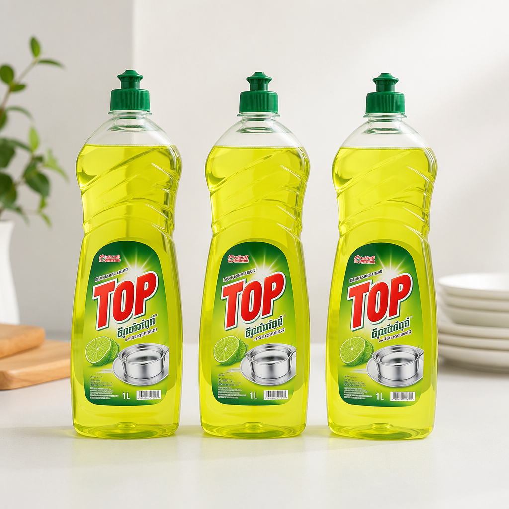 សាប៊ូលាងចានម៉ាក TOP 1L ( 3 ដប )